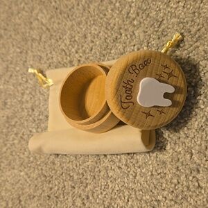 Wooden Tooth Fair Box With Velvet Bag